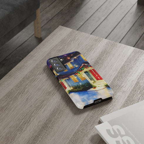 Festive Christmas Decorations on a Row of Townhomes - Impact Resistant Phone Case